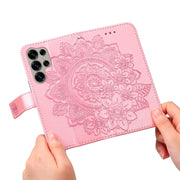 For Samsung Galaxy S25 Ultra 5G Seven-petal Flowers Embossing Leather Phone Case(Rose Gold)