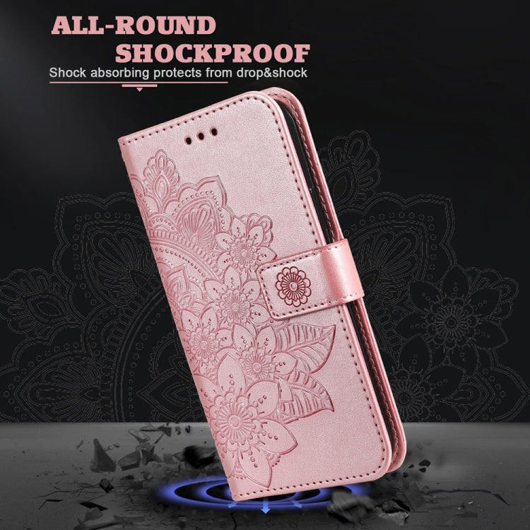 For Samsung Galaxy S25 Ultra 5G Seven-petal Flowers Embossing Leather Phone Case(Rose Gold)