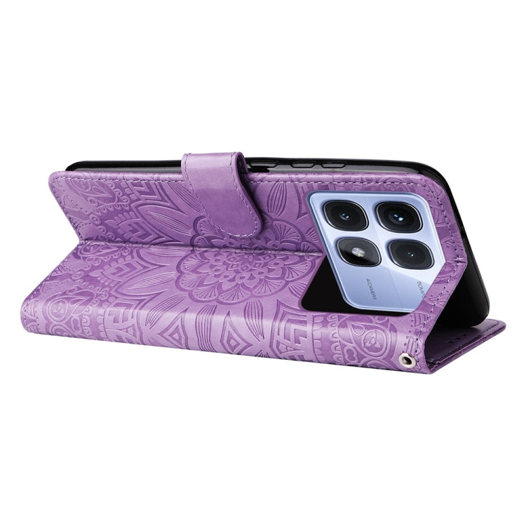For Redmi K70 Ultra Embossed Sunflower Leather Phone Case(Purple)