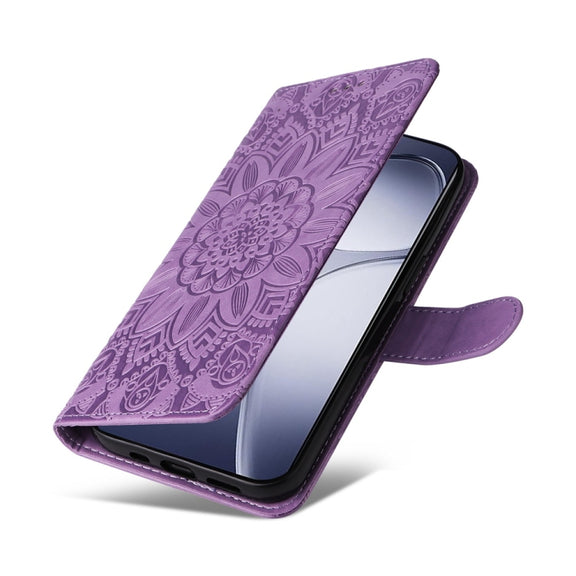 For Redmi K70 Ultra Embossed Sunflower Leather Phone Case(Purple)