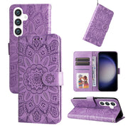 For Samsung Galaxy S25 5G Embossed Sunflower Leather Phone Case(Purple)