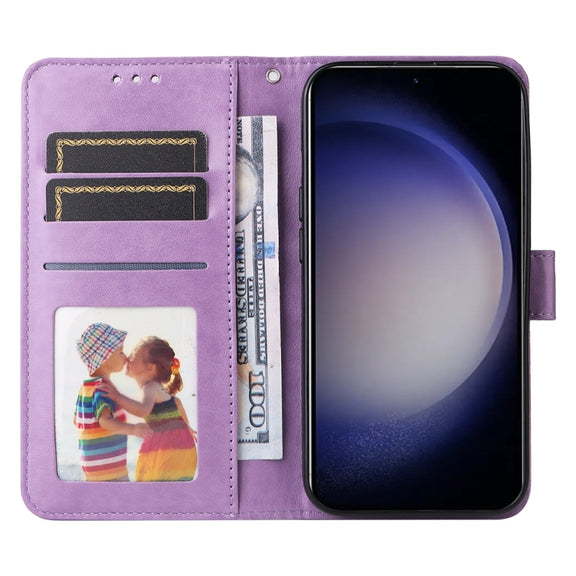 For Samsung Galaxy S25 5G Embossed Sunflower Leather Phone Case(Purple)