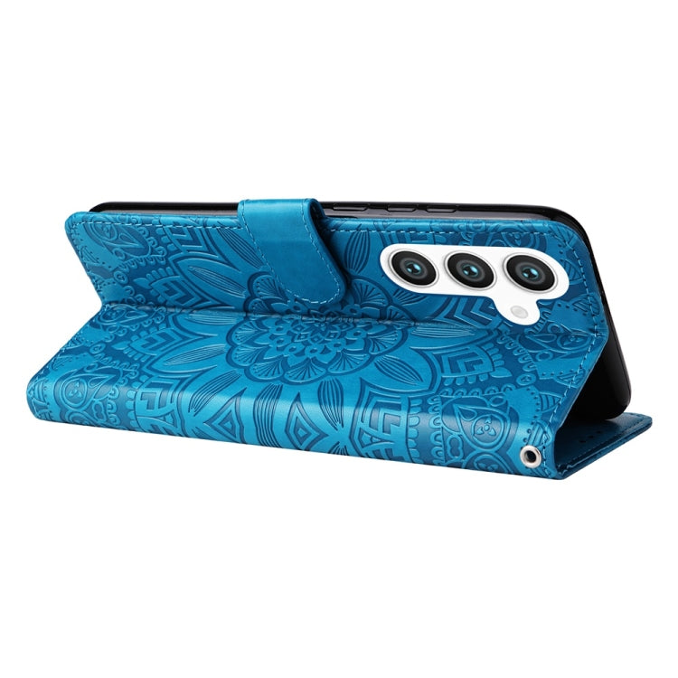 For Samsung Galaxy S25+ 5G Embossed Sunflower Leather Phone Case(Blue) - Galaxy S25+ 5G Cases by PMC Jewellery | Online Shopping South Africa | PMC Jewellery | Buy Now Pay Later Mobicred