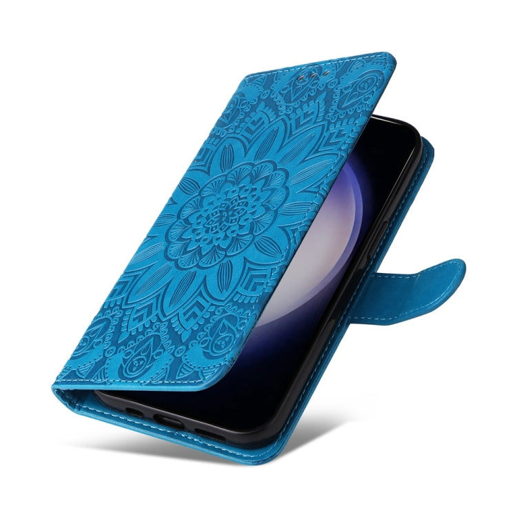 For Samsung Galaxy S25+ 5G Embossed Sunflower Leather Phone Case(Blue) - Galaxy S25+ 5G Cases by PMC Jewellery | Online Shopping South Africa | PMC Jewellery | Buy Now Pay Later Mobicred