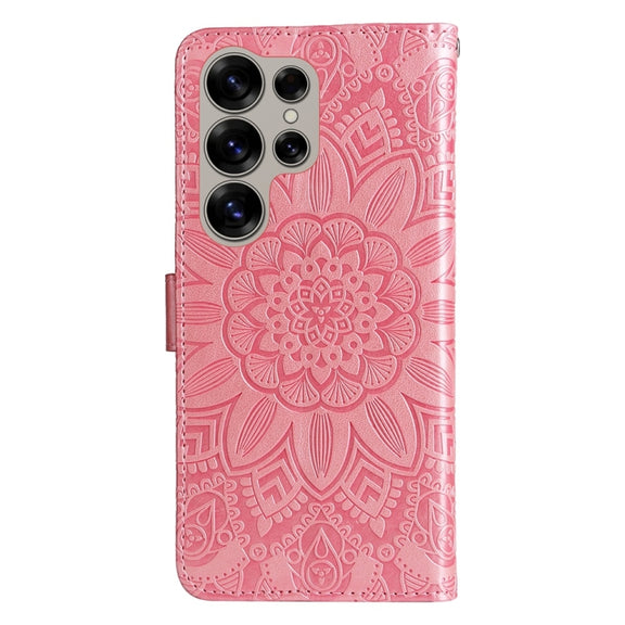 For Samsung Galaxy S25 Ultra 5G Embossed Sunflower Leather Phone Case(Rose Gold)