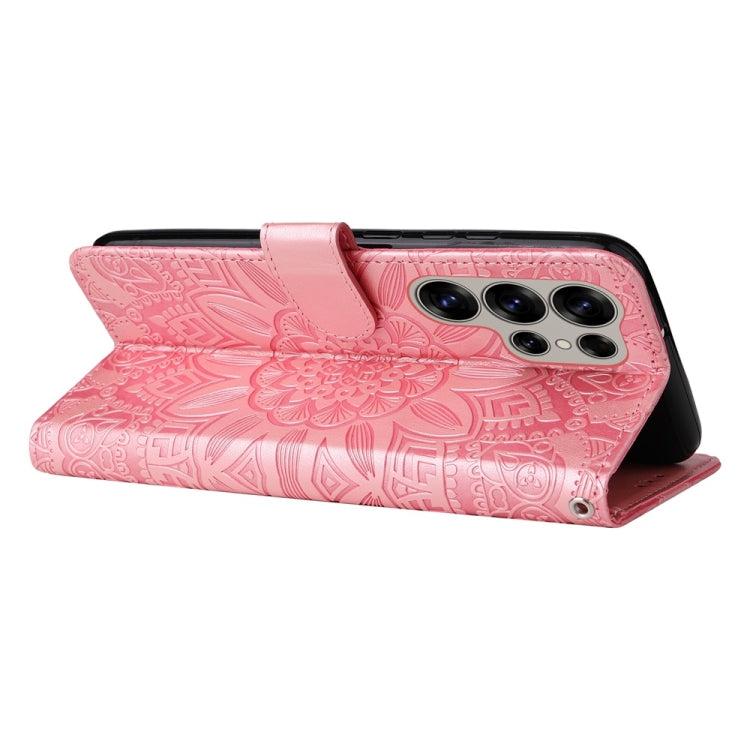 For Samsung Galaxy S25 Ultra 5G Embossed Sunflower Leather Phone Case(Rose Gold)