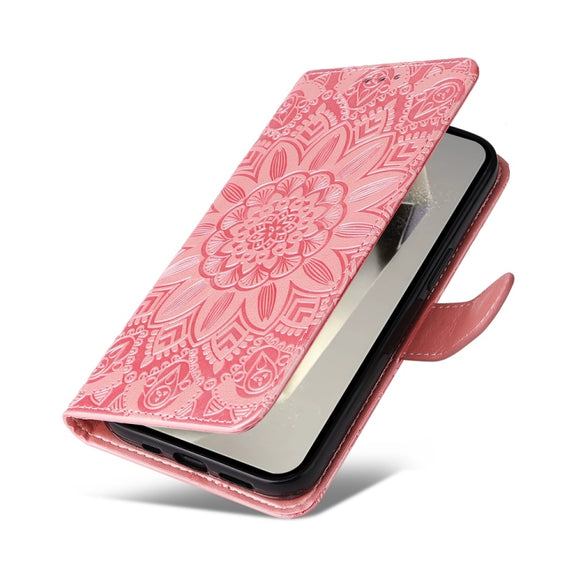 For Samsung Galaxy S25 Ultra 5G Embossed Sunflower Leather Phone Case(Rose Gold)