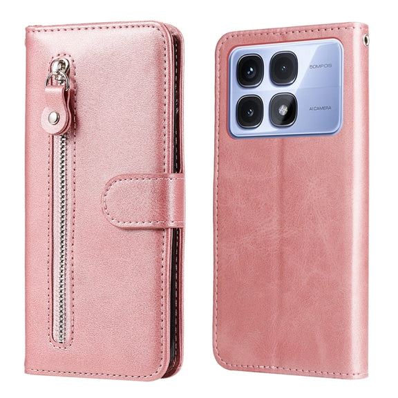 For Redmi K70 Ultra Fashion Calf Texture Zipper Leather Phone Case(Rose Gold)