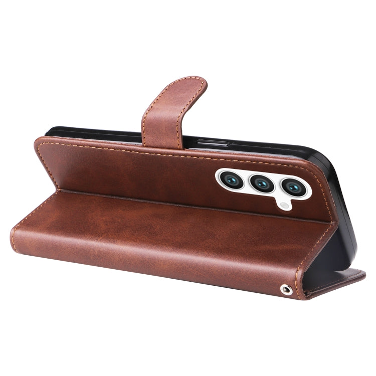 For Samsung Galaxy S25 5G Fashion Calf Texture Zipper Leather Phone Case(Brown)
