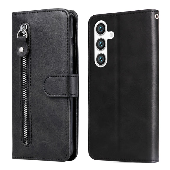 For Samsung Galaxy S25 5G Fashion Calf Texture Zipper Leather Phone Case(Black)