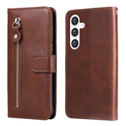 For Samsung Galaxy S25+ 5G Fashion Calf Texture Zipper Leather Phone Case(Brown)