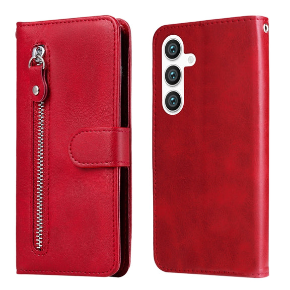 For Samsung Galaxy S25+ 5G Fashion Calf Texture Zipper Leather Phone Case(Red)