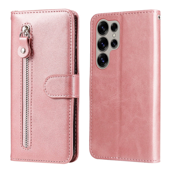 For Samsung Galaxy S25 Ultra 5G Fashion Calf Texture Zipper Leather Phone Case(Rose Gold)