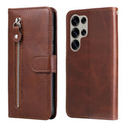 For Samsung Galaxy S25 Ultra 5G Fashion Calf Texture Zipper Leather Phone Case(Brown)