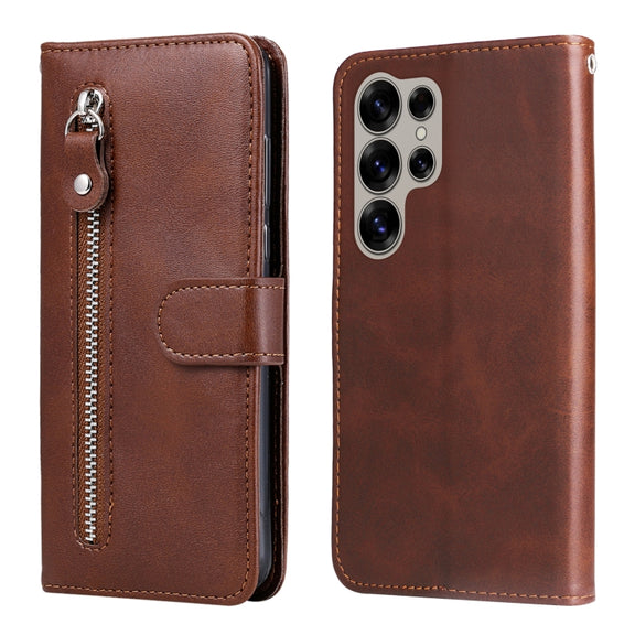 For Samsung Galaxy S25 Ultra 5G Fashion Calf Texture Zipper Leather Phone Case(Brown)