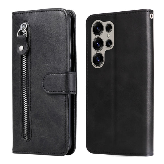 For Samsung Galaxy S25 Ultra 5G Fashion Calf Texture Zipper Leather Phone Case(Black)