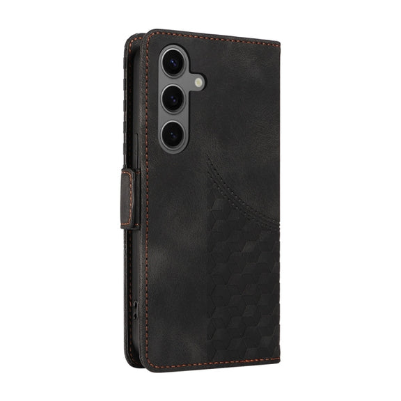 For Samsung Galaxy S25 5G Embossed Rhombus Starry Leather Phone Case(Black)