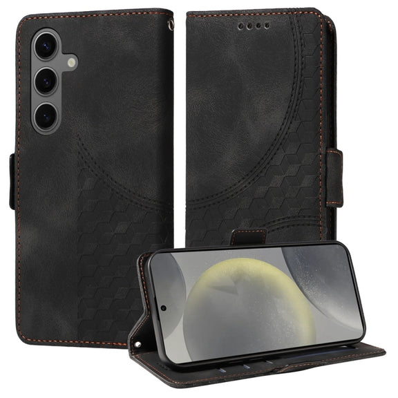 For Samsung Galaxy S25 5G Embossed Rhombus Starry Leather Phone Case(Black)