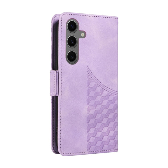 For Samsung Galaxy S25 5G Embossed Rhombus Starry Leather Phone Case(Purple)