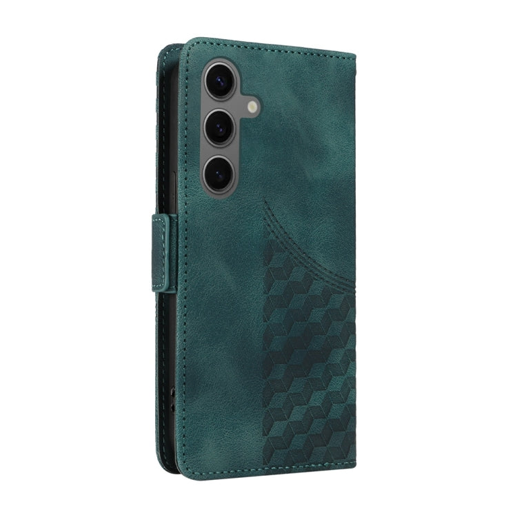 For Samsung Galaxy S25+ 5G Embossed Rhombus Starry Leather Phone Case(Green)