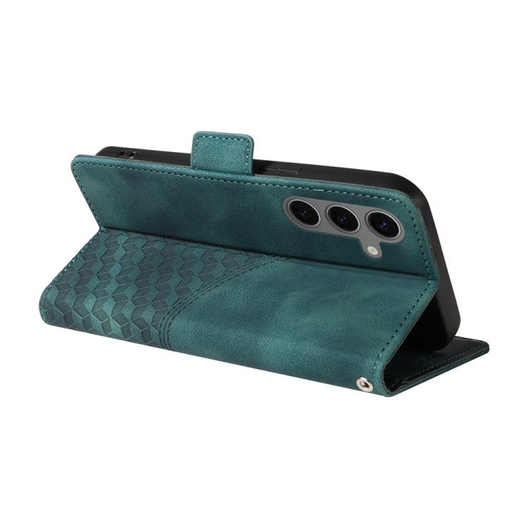 For Samsung Galaxy S25+ 5G Embossed Rhombus Starry Leather Phone Case(Green)