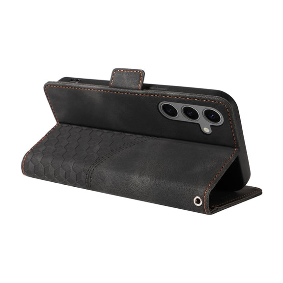 For Samsung Galaxy S25+ 5G Embossed Rhombus Starry Leather Phone Case(Black)