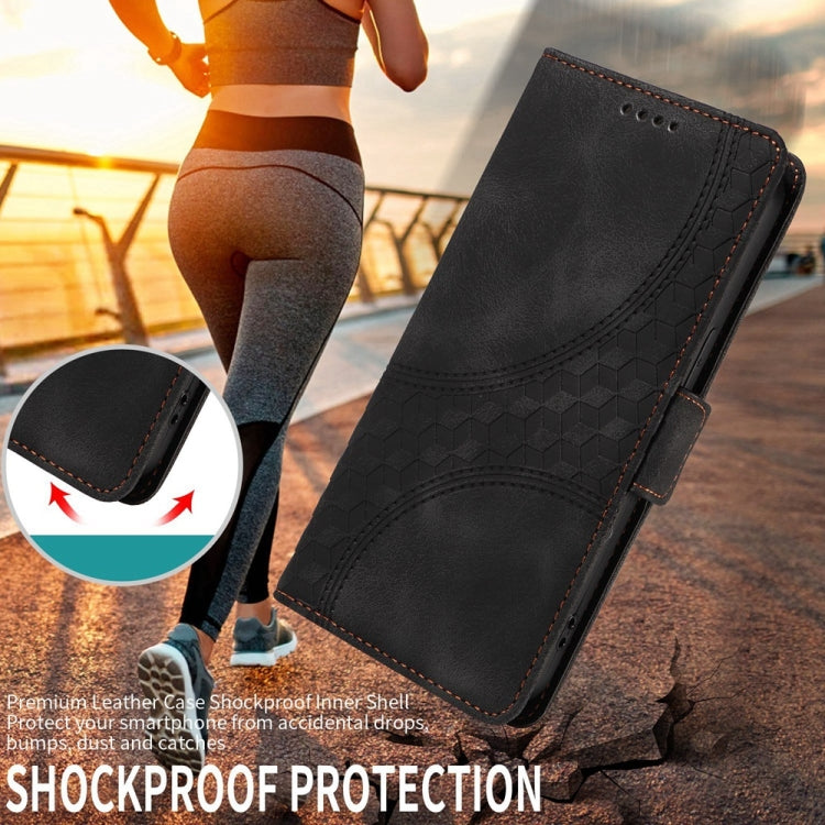 For Samsung Galaxy S25+ 5G Embossed Rhombus Starry Leather Phone Case(Black)
