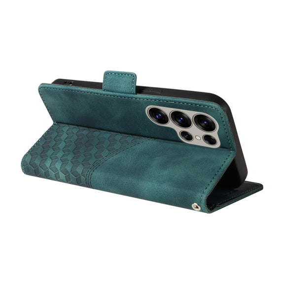For Samsung Galaxy S25 Ultra 5G Embossed Rhombus Starry Leather Phone Case(Green)