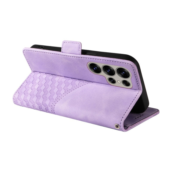 For Samsung Galaxy S25 Ultra 5G Embossed Rhombus Starry Leather Phone Case(Purple)