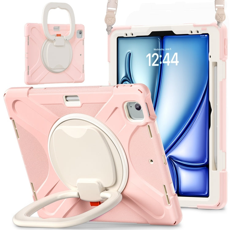 For iPad Air 13 2024 / Air 13 2025 Silicone Hybrid PC Tablet Case with Holder & Shoulder Strap(Cherry Blossom Pink) - free shipping - PMC Jewellery - Order now!