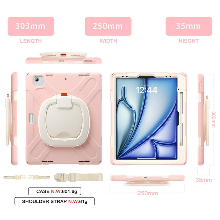For iPad Air 13 2024 / Air 13 2025 Silicone Hybrid PC Tablet Case with Holder & Shoulder Strap(Cherry Blossom Pink) - free shipping - PMC Jewellery - Order now!