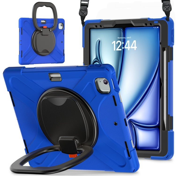 For iPad Air 13 2024 / Air 13 2025 Silicone Hybrid PC Tablet Case with Holder & Shoulder Strap(Blue) - free shipping - PMC Jewellery - Order now!