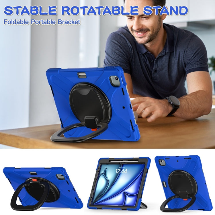 For iPad Air 13 2024 / Air 13 2025 Silicone Hybrid PC Tablet Case with Holder & Shoulder Strap(Blue) - free shipping - PMC Jewellery - Order now!
