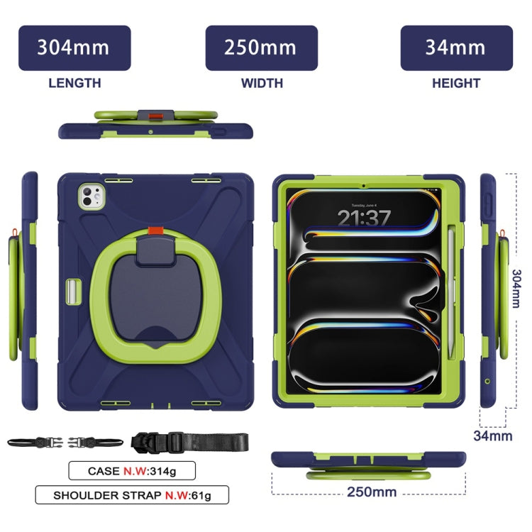 For iPad Pro 13 2024 Silicone Hybrid PC Tablet Case with Holder & Shoulder Strap(Navy Blue Lime) - free shipping - PMC Jewellery - Order now!