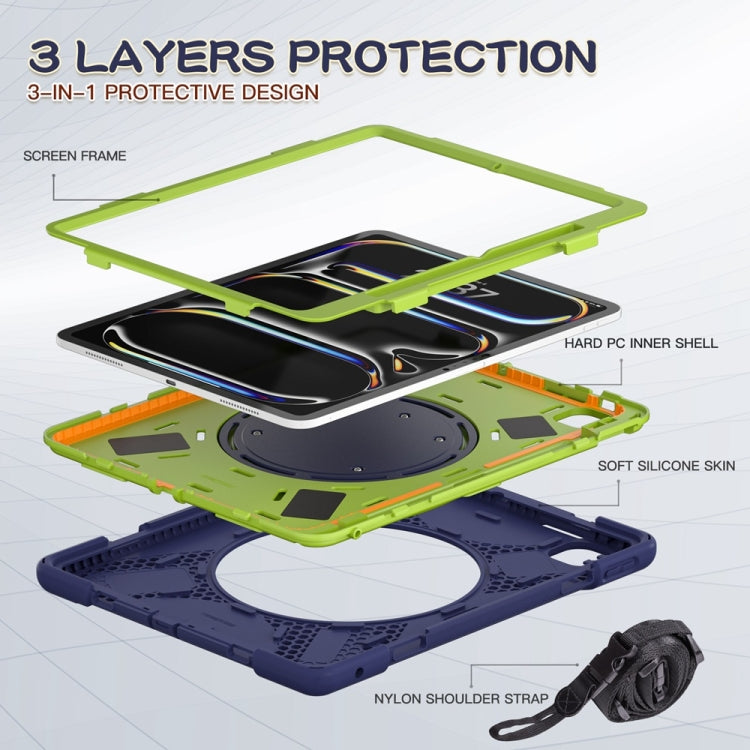 For iPad Pro 13 2024 Silicone Hybrid PC Tablet Case with Holder & Shoulder Strap(Navy Blue Lime) - free shipping - PMC Jewellery - Order now!