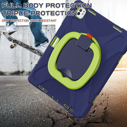 For iPad Pro 13 2024 Silicone Hybrid PC Tablet Case with Holder & Shoulder Strap(Navy Blue Lime) - free shipping - PMC Jewellery - Order now!