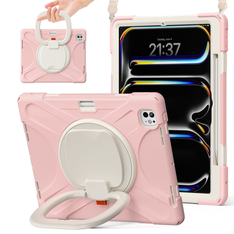 For iPad Pro 13 2024 Silicone Hybrid PC Tablet Case with Holder & Shoulder Strap(Cherry Blossom Pink) - free shipping - PMC Jewellery - Order now!