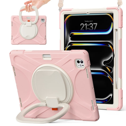 For iPad Pro 13 2024 Silicone Hybrid PC Tablet Case with Holder & Shoulder Strap(Cherry Blossom Pink) - free shipping - PMC Jewellery - Order now!