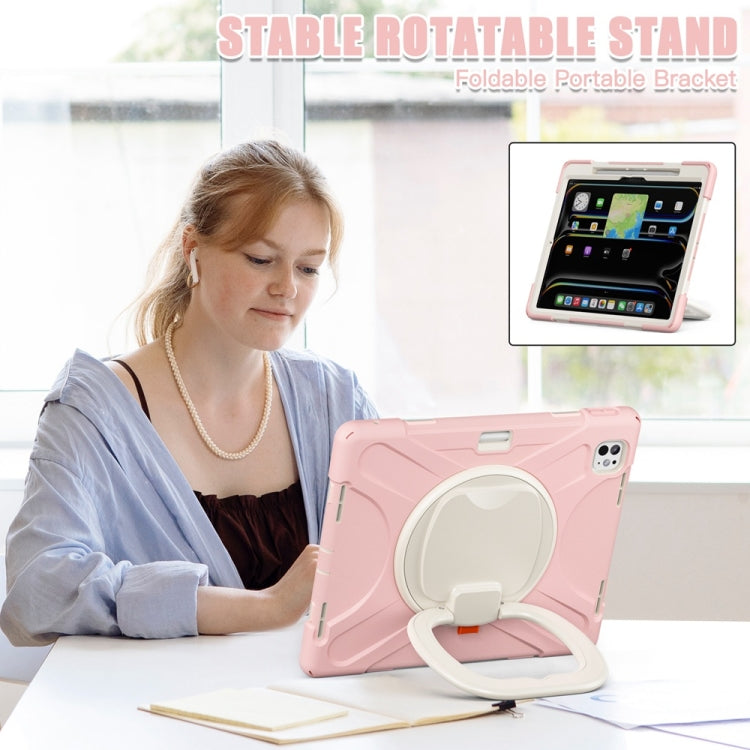 For iPad Pro 13 2024 Silicone Hybrid PC Tablet Case with Holder & Shoulder Strap(Cherry Blossom Pink) - free shipping - PMC Jewellery - Order now!