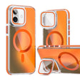 For iPhone 16 MagSafe Gradient Color Lens Film Phone Case with Lens Fold Holder(Orange) - iPhone 16 Cases by PMC TechLife | Online Shopping South Africa | PMC TechLife | Buy Now Pay Later Mobicred