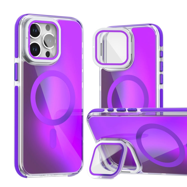 For iPhone 16 Pro Max MagSafe Gradient Color Lens Film Phone Case with Lens Fold Holder(Purple) - iPhone 16 Pro Max Cases by PMC TechLife | Online Shopping South Africa | PMC TechLife | Buy Now Pay Later Mobicred