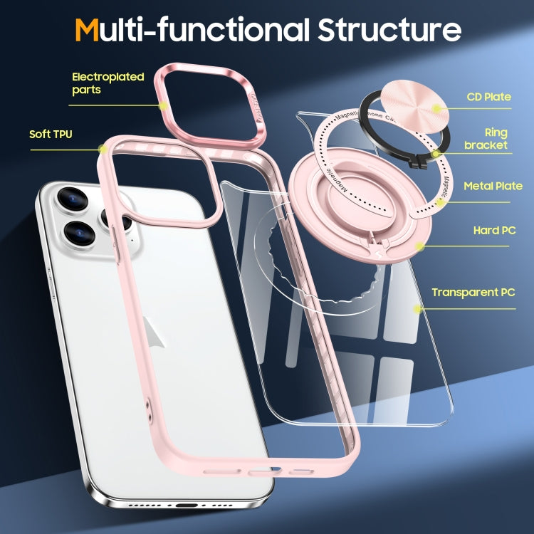 For iPhone 16 Pro Magnetic Rotating Ring Holder Phone Case(Pink) - iPhone 16 Pro Cases by PMC TechLife | Online Shopping South Africa | PMC TechLife | Buy Now Pay Later Mobicred