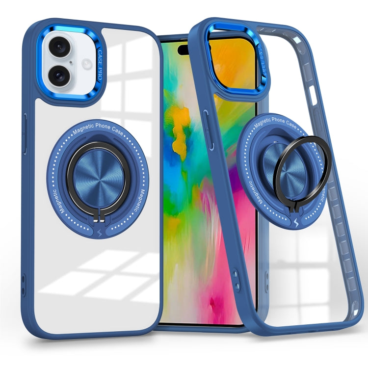 For iPhone 16 Plus Magnetic Rotating Ring Holder Phone Case(Dark Blue) - free shipping - PMC TechLife - Order now!