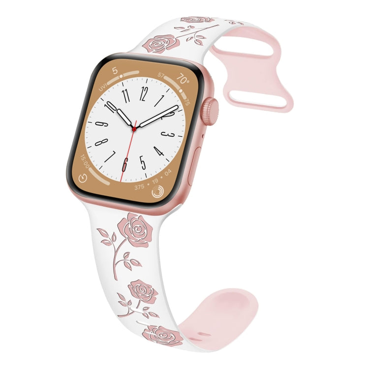 For Apple Watch SE 2023 44mm Two-color Rose Engraved Silicone Watch Band(White Pink) - Watch Bands by PMc TechLife | Online Shopping South Africa | PMc TechLife | Buy Now Pay Later Mobicred