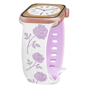 For Apple Watch SE 2023 40mm Two-color Rose Engraved Silicone Watch Band(White Purple)
