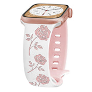 For Apple Watch Series 9 41mm Two-color Rose Engraved Silicone Watch Band(White Pink)