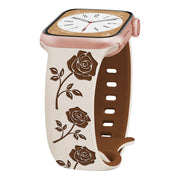 For Apple Watch SE 2022 40mm Two-color Rose Engraved Silicone Watch Band(Starlight Caramel)