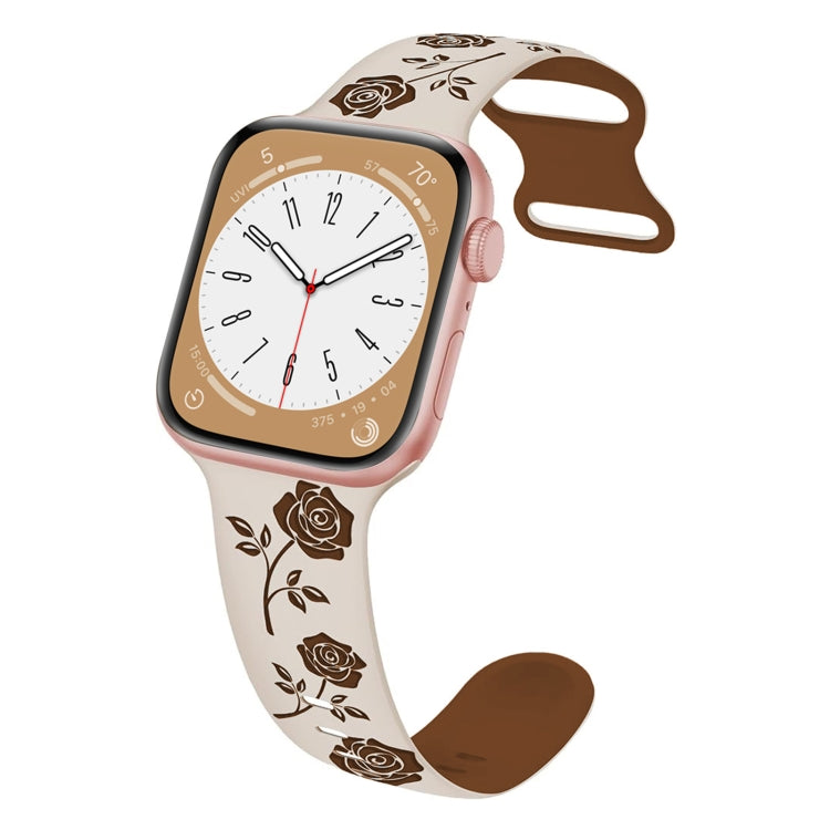 For Apple Watch Series 6 40mm Two-color Rose Engraved Silicone Watch Band(Starlight Caramel) - free shipping - PMc TechLife - Order now!