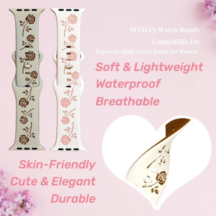 For Apple Watch SE 2023 40mm Two-color Rose Engraved Silicone Watch Band(White Pink)