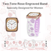 For Apple Watch SE 2022 44mm Two-color Rose Engraved Silicone Watch Band(White Purple)